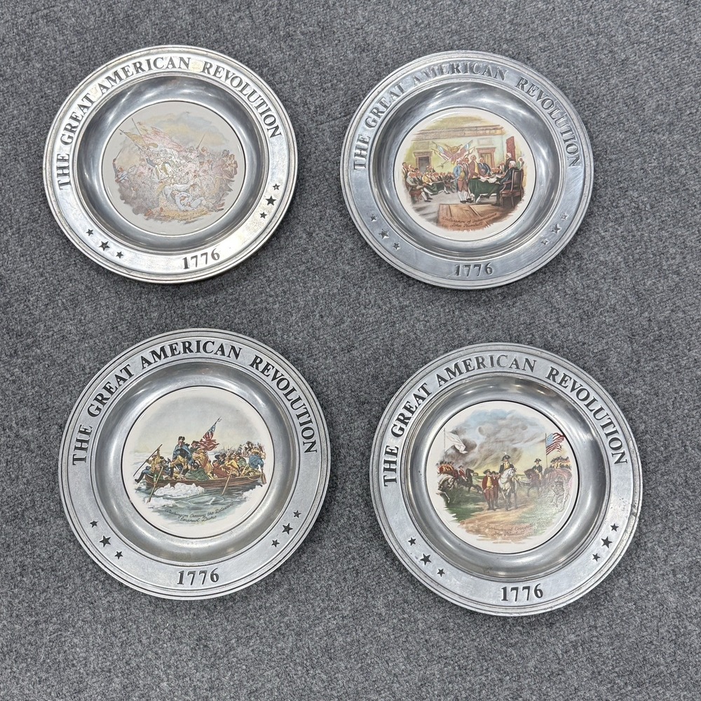 The Great American Revolution 1776 Pewter Collectors Plates Set of 4 Americana
